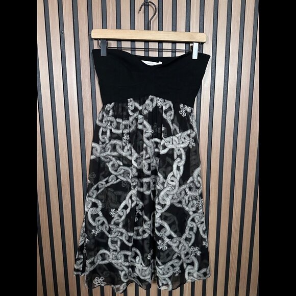 Diane von Furstenberg Dress OS Black Gray Geometric Chain Art Strapless Stretch - Picture 1 of 5